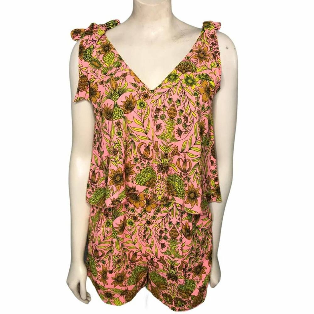 H&M Floral Breezy Pink/Lime Lightweight Romper